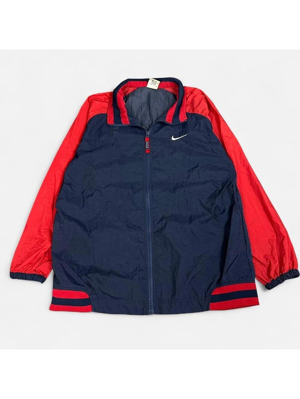 Vintage 90s Nike retro Navy Red zipup windbreaker big logo swoosh Men Large